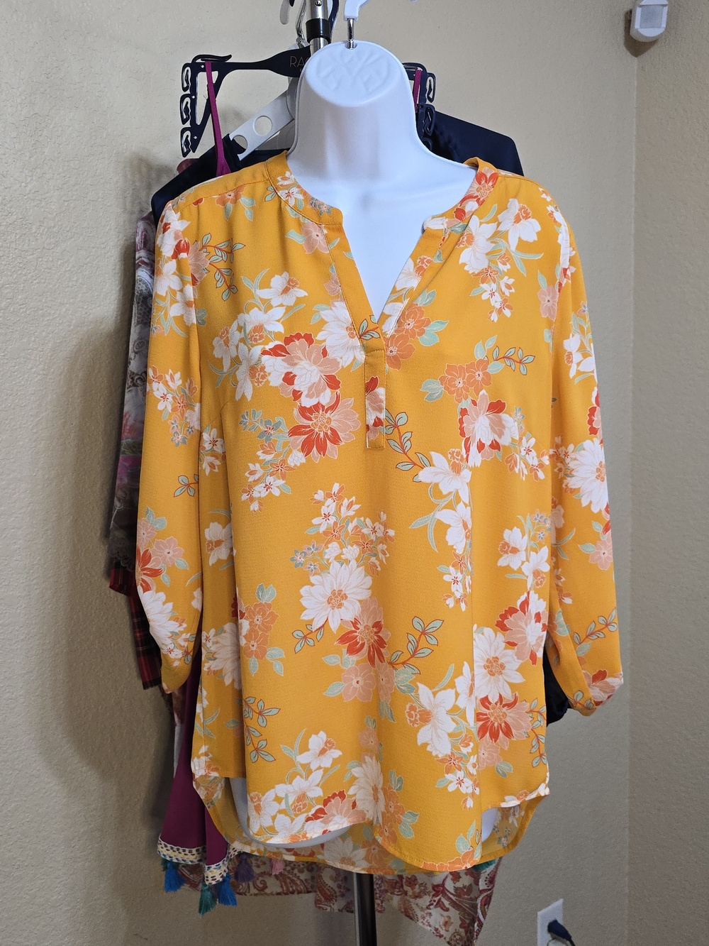 Daniel Rainn Yellow Floral Split-Neck Tunic